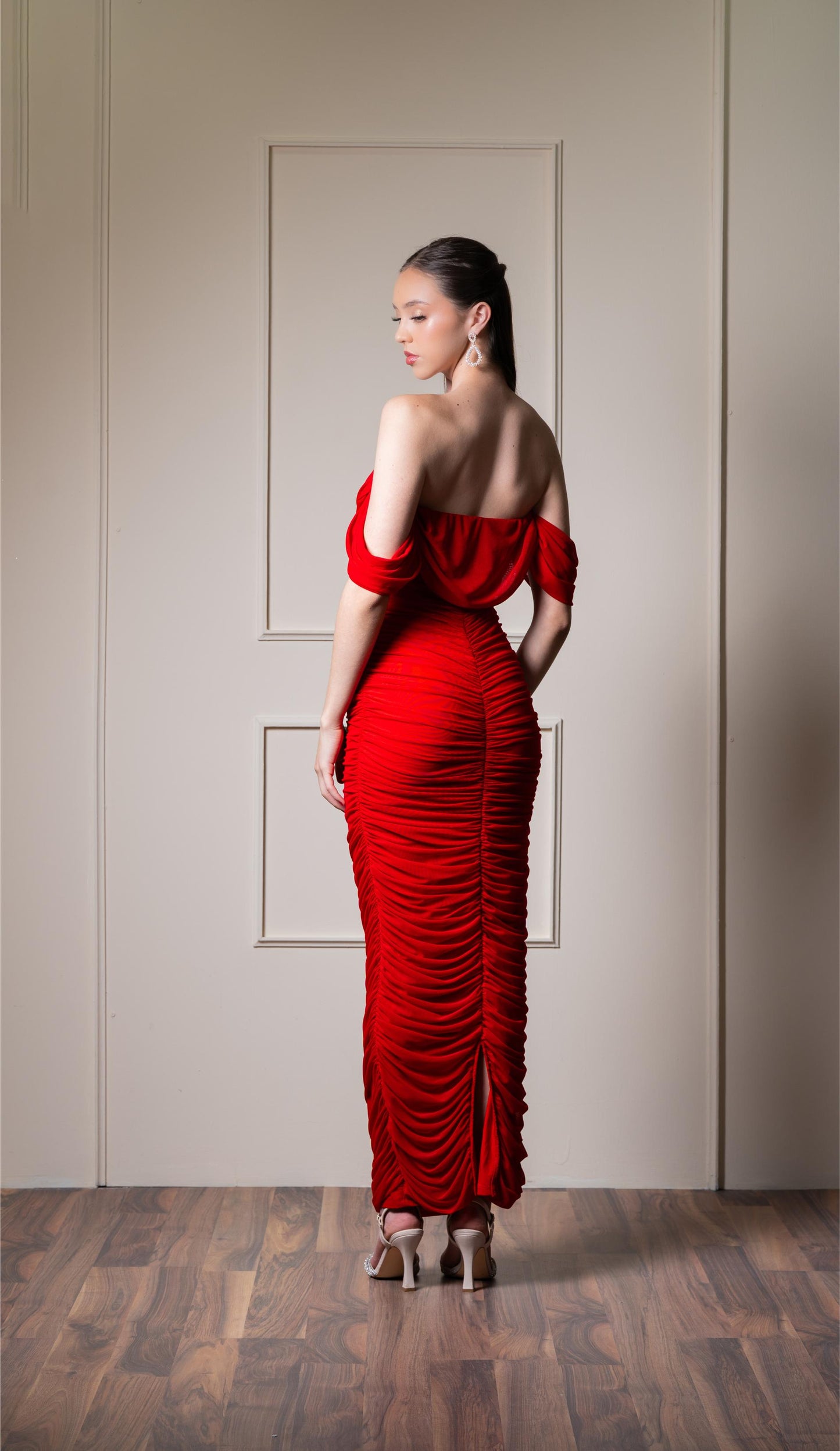 Vestido Rojo Corrugado Midi