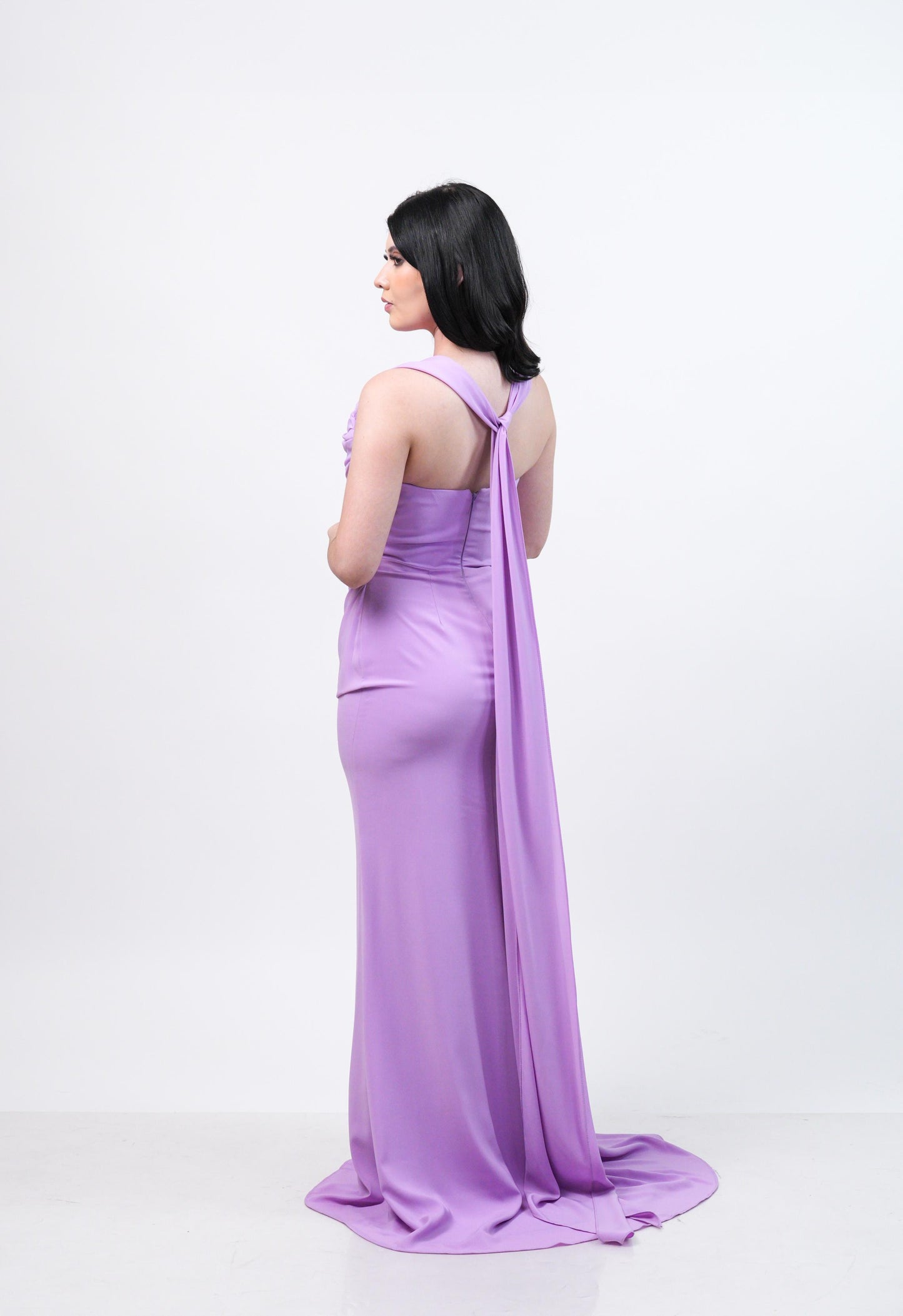 Vestido Lila Straple Corrugado Con Estola