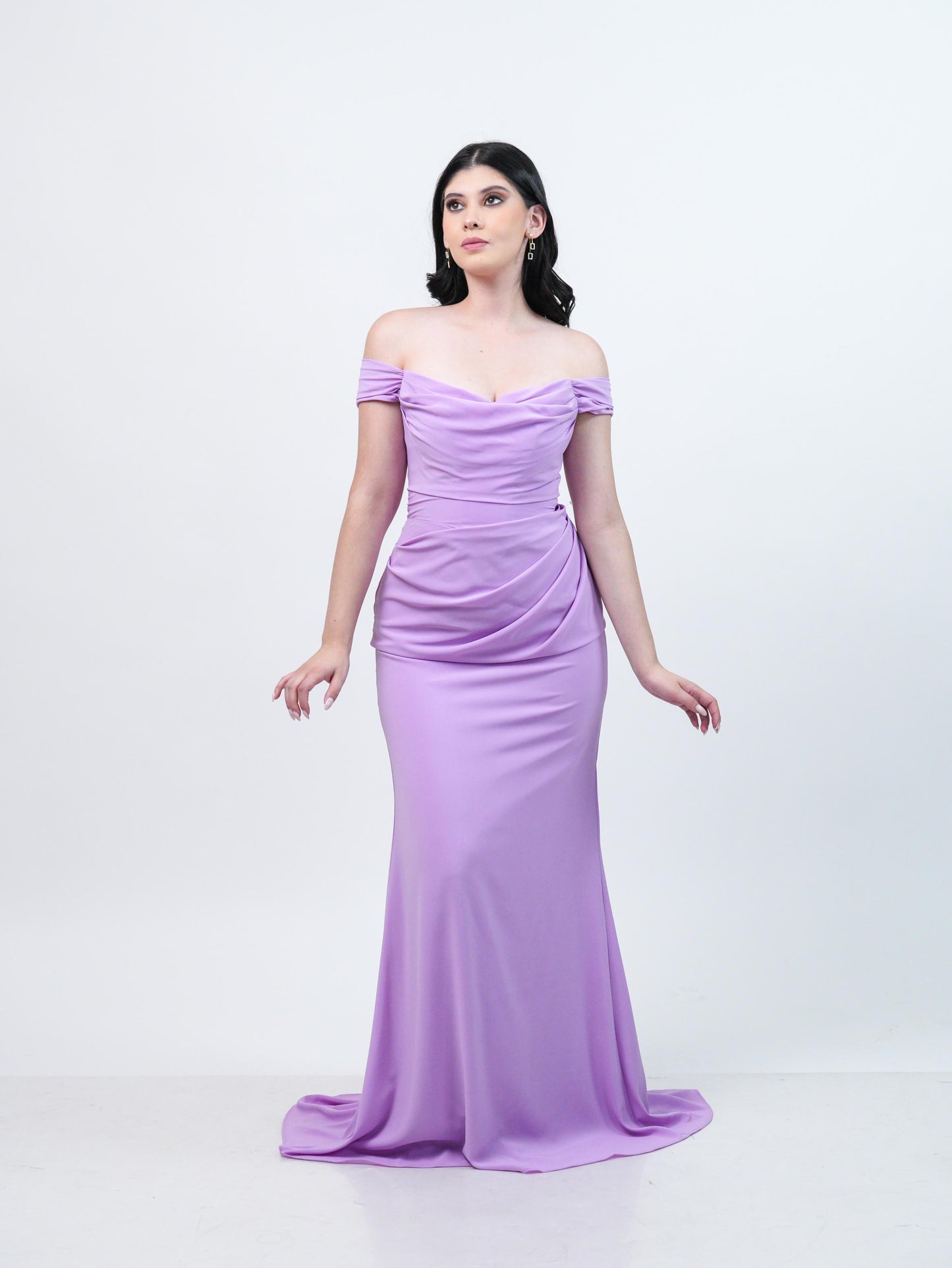 Vestido Lila Straple Corrugado Con Estola