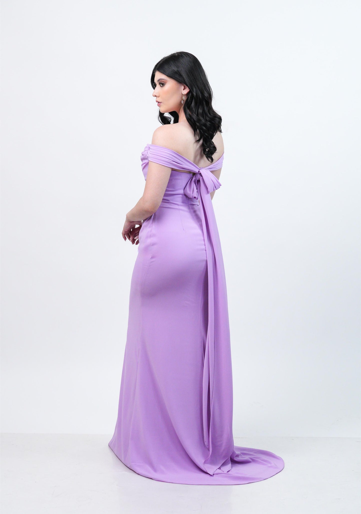 Vestido Lila Straple Corrugado Con Estola