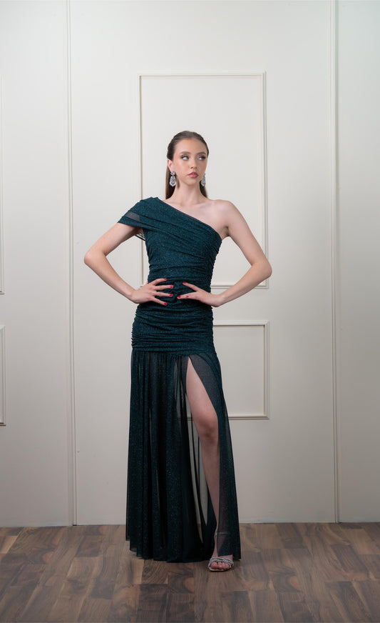 Vestido Verde Corrugado Tela Brillosa