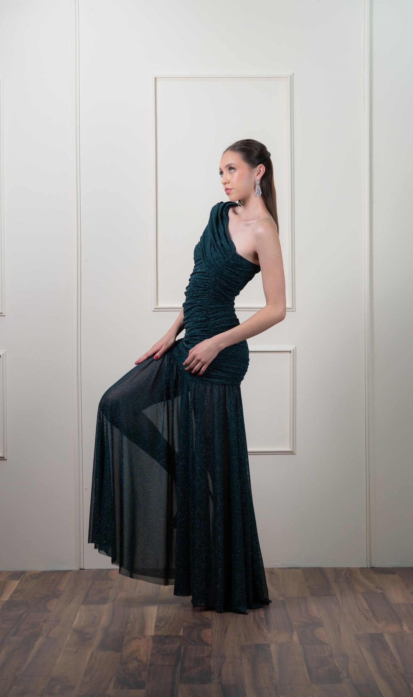 Vestido Verde Corrugado Tela Brillosa