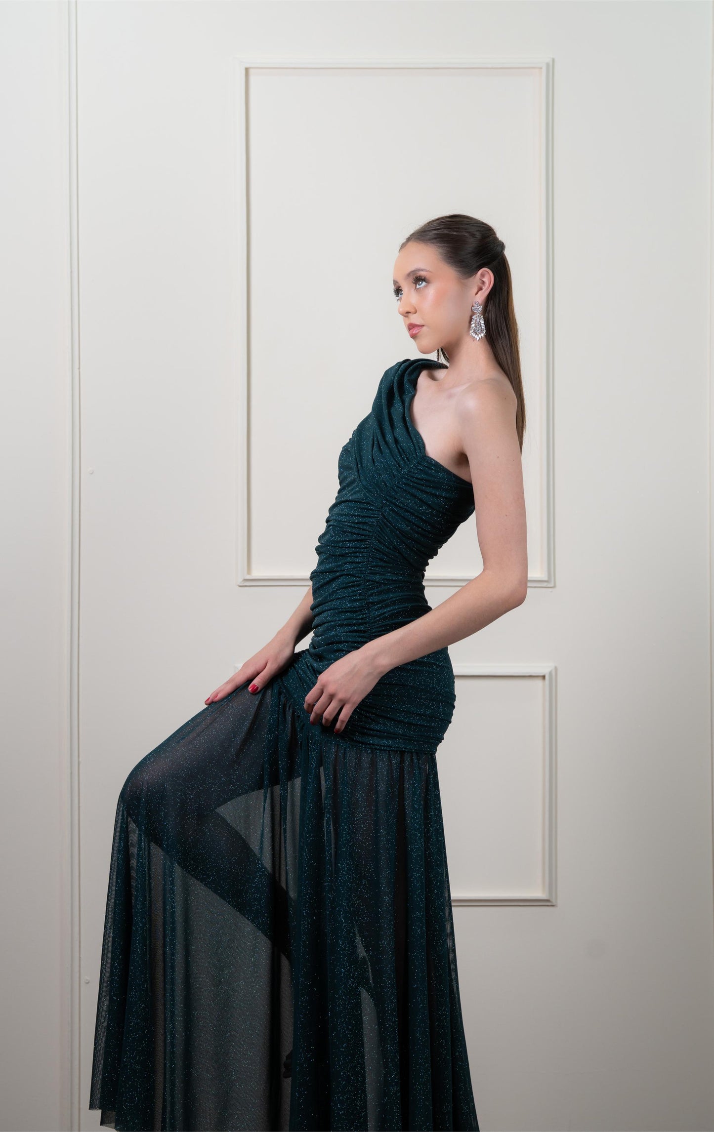 Vestido Verde Corrugado Tela Brillosa