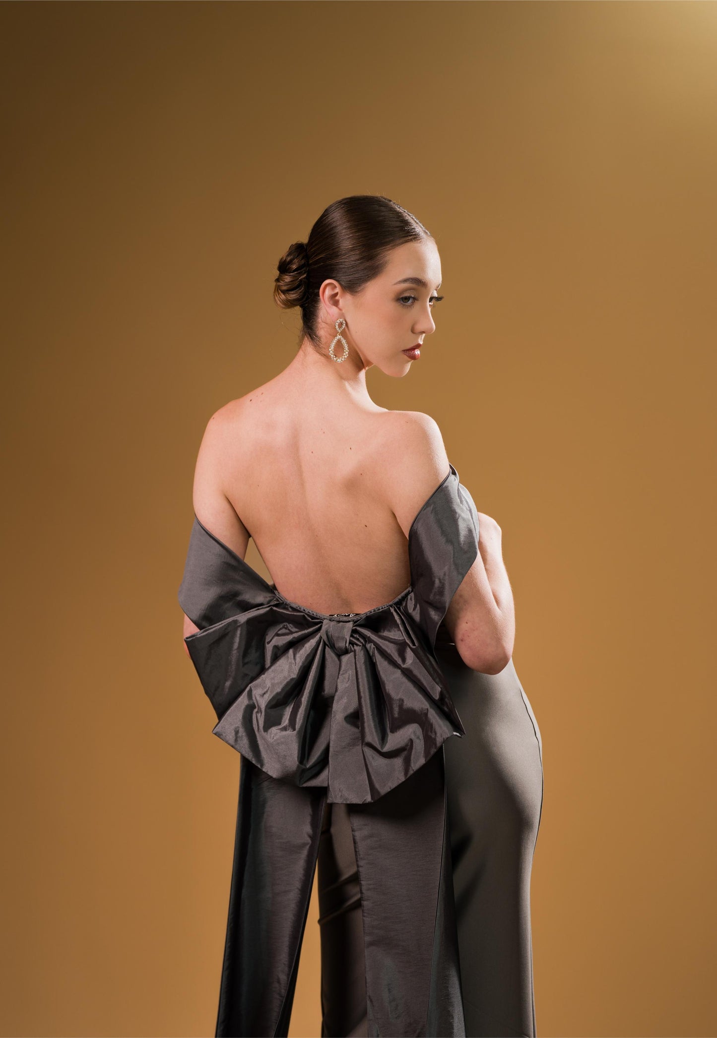 Vestido Gris Manga Campesina Moño Atras