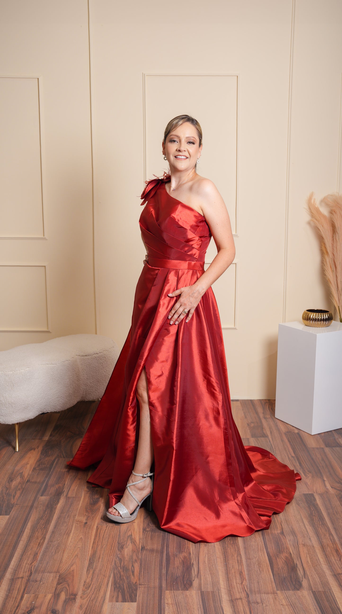 Vestido Terracota Un Tirante Con Estola