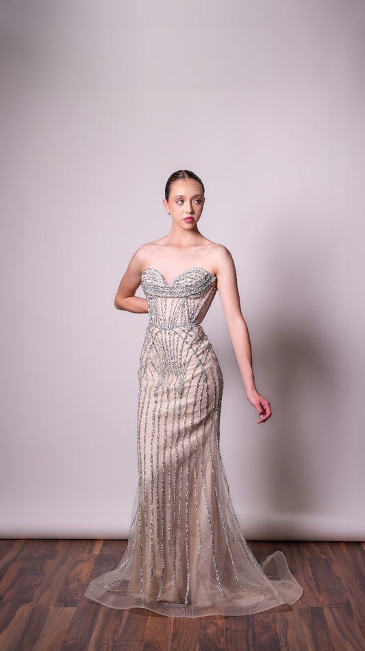 Vestido Pedrería Straple Corte Sirena