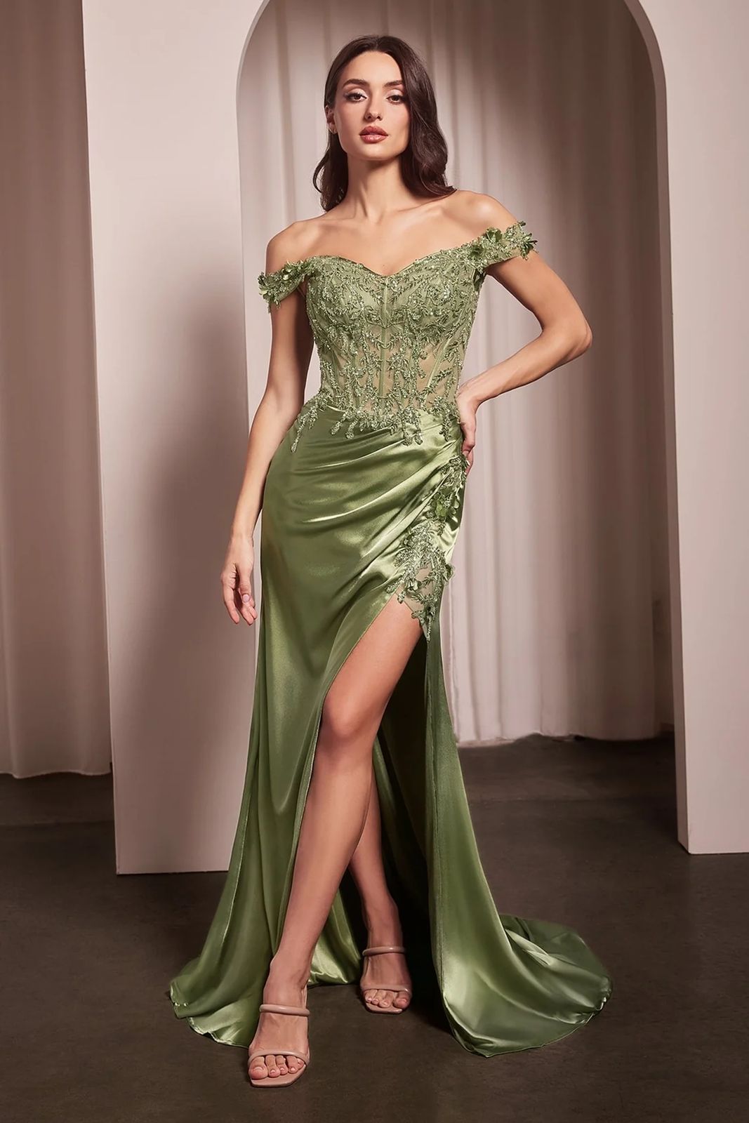 Vestido Satin Corset Con Flores