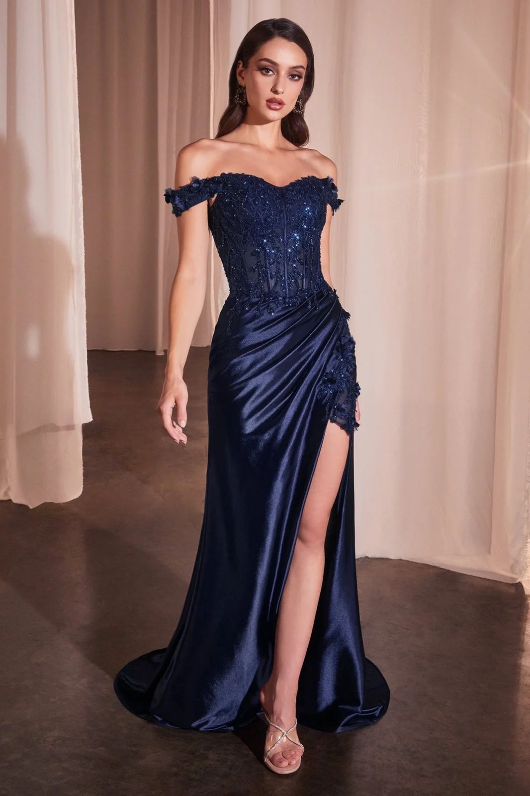 Vestido Satin Corset Con Flores