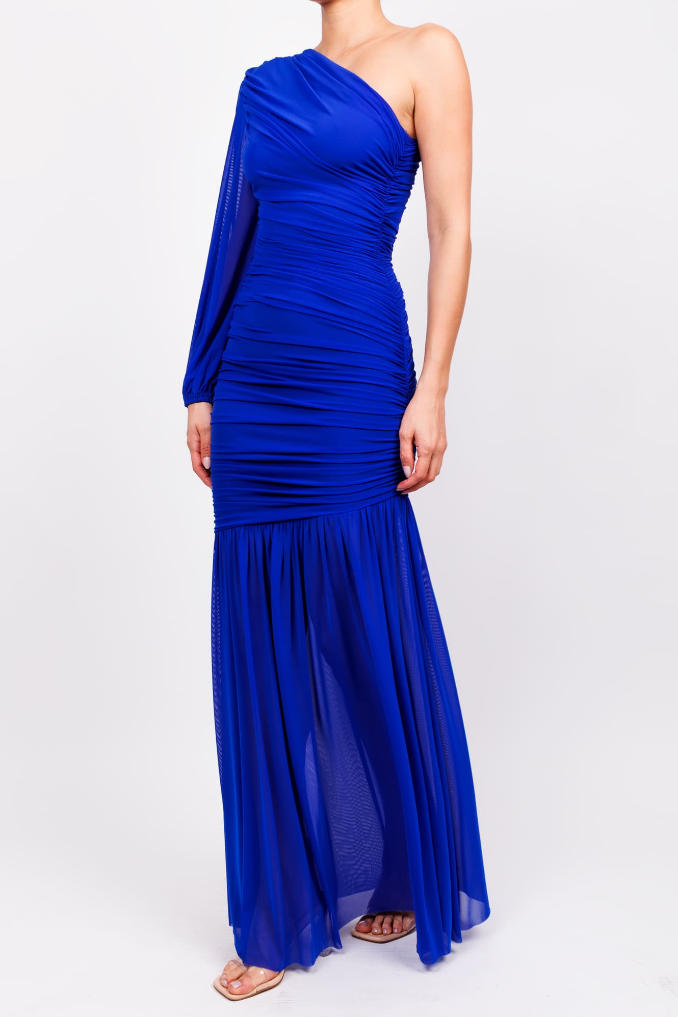 Vestido Azul Rey Corrugado Una Manga