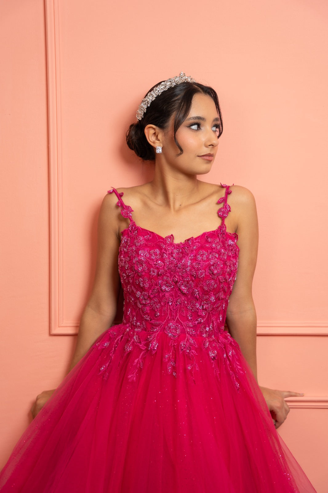 Vestido XV Rosa Fiusha Detalle En Corset Corto