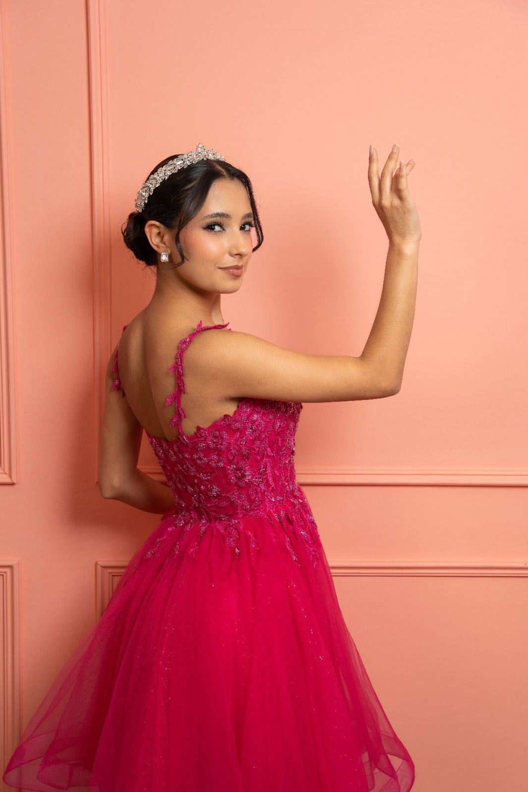 Vestido XV Rosa Fiusha Detalle En Corset Corto