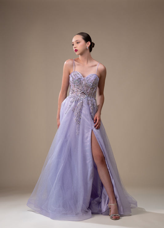 Lila Corte Princesa Detalles Plata