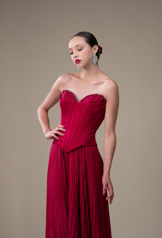 Vino Straple Corset Piedras En Copas Y Falda Suelta