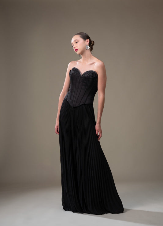 Negro Straple Corset Piedras En Copas Y Falda Suelta