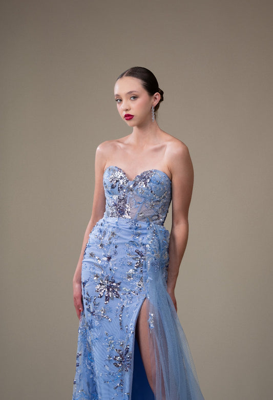 Azul Lila Corte Sirena Con Banda Detalle De Lentejuela
