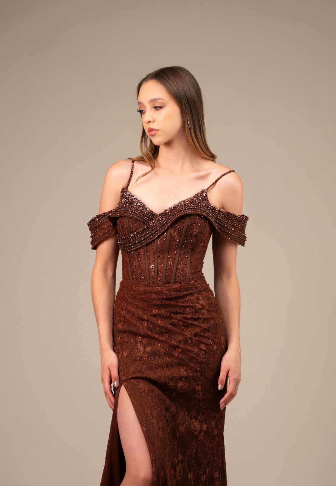 Cafe Encaje Falda Detalle En Corset