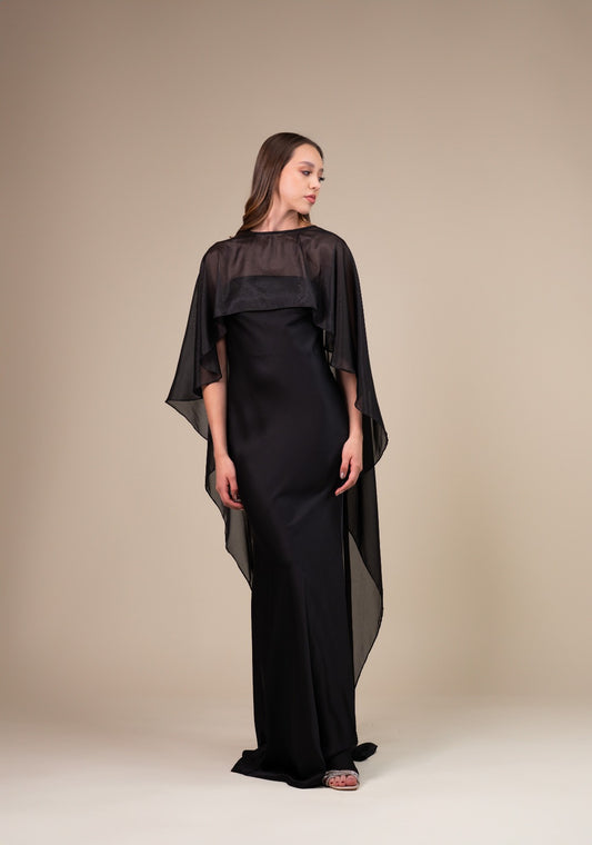 Negro Satin Straple Y Capa