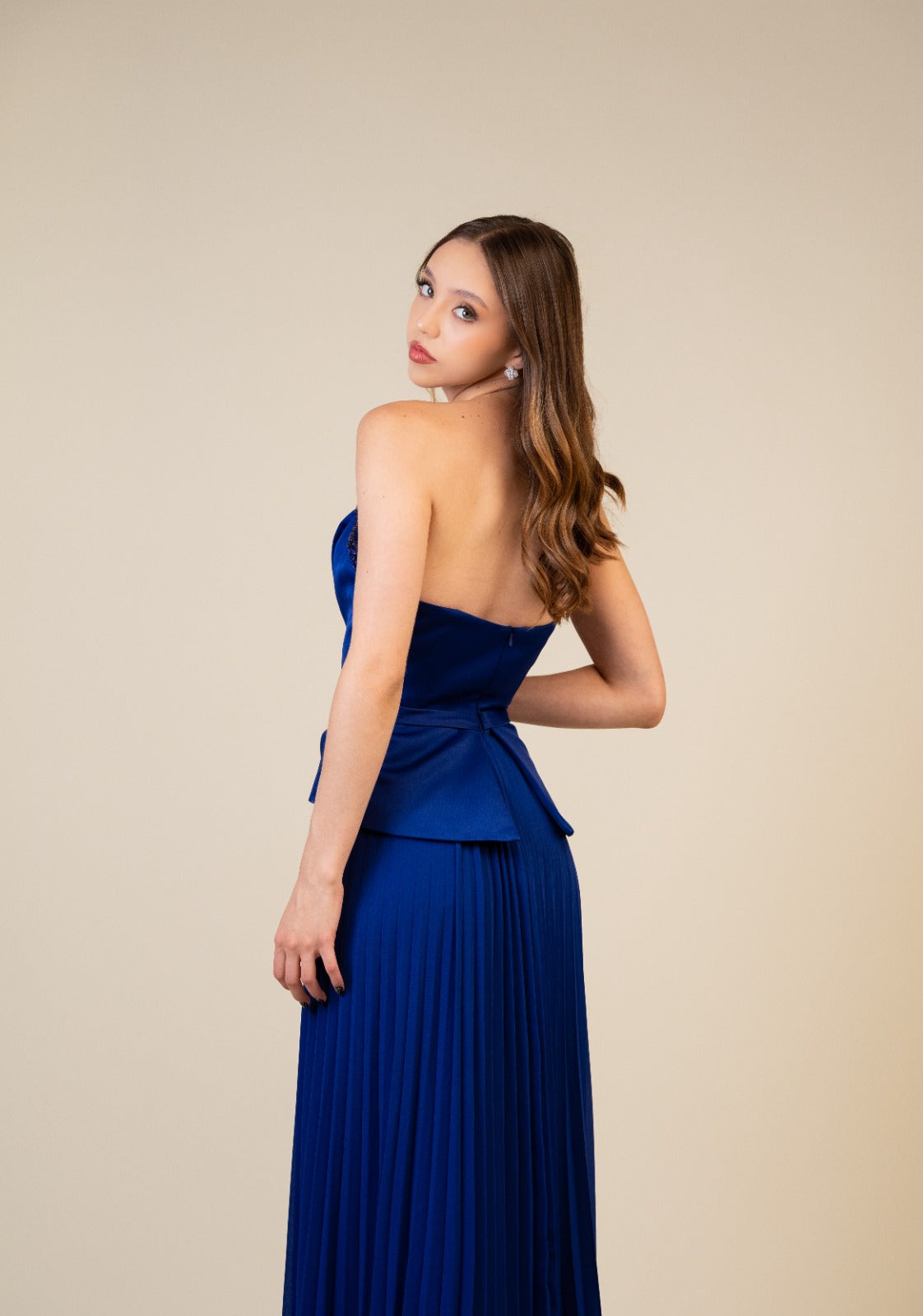 Azul Corset Falda De Tablones