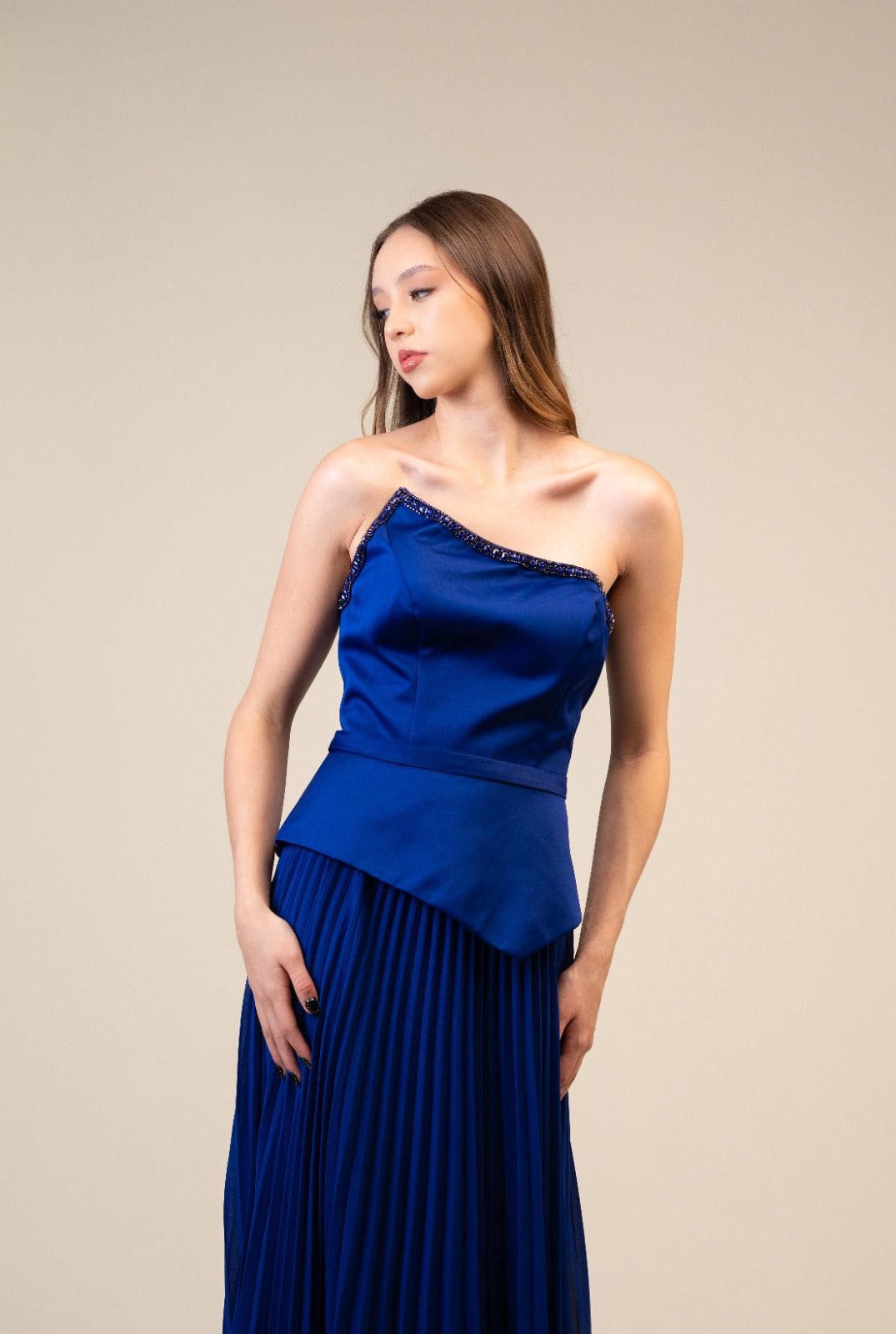 Azul Corset Falda De Tablones