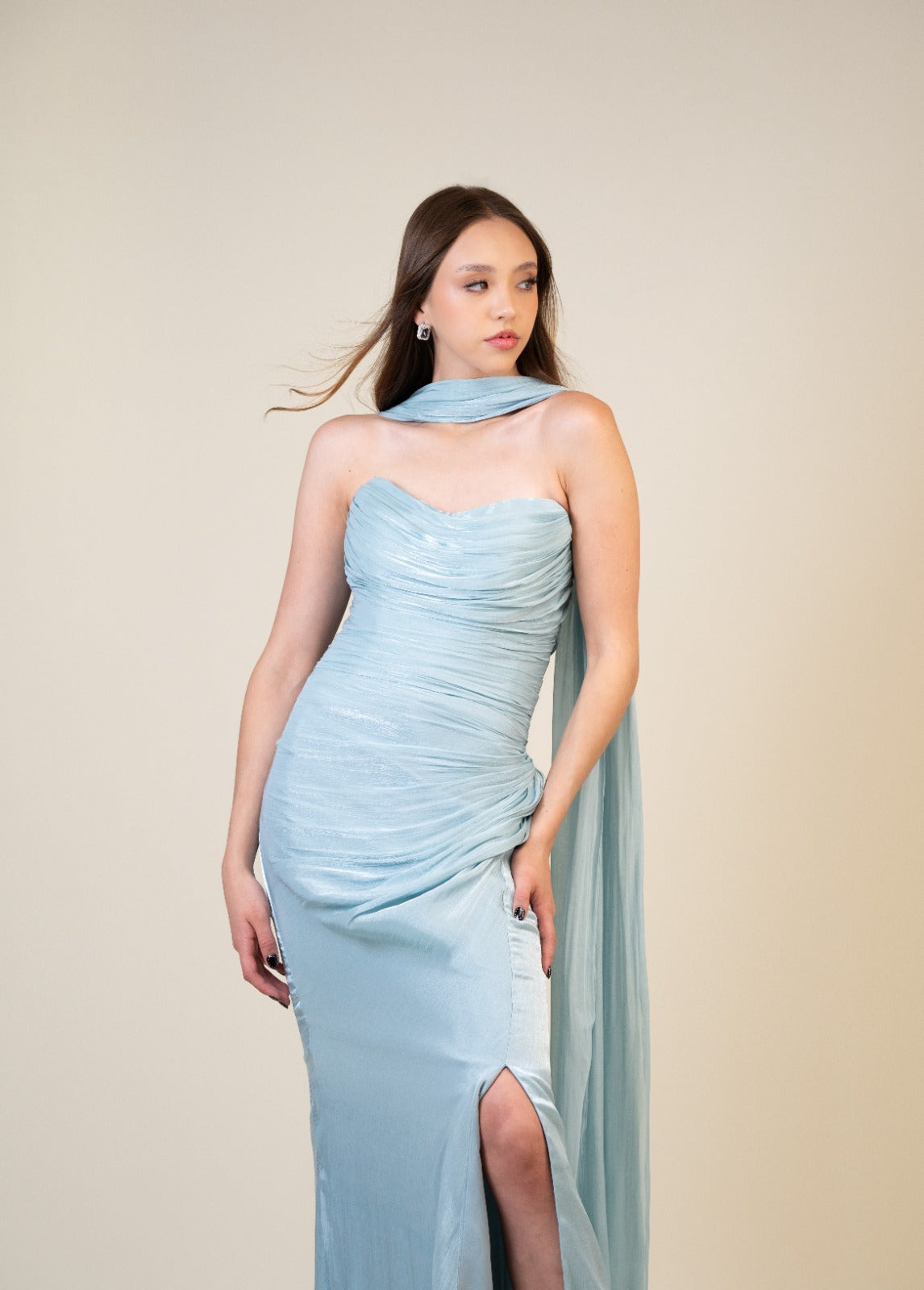 Azul Chicle Corrugado Con Estola