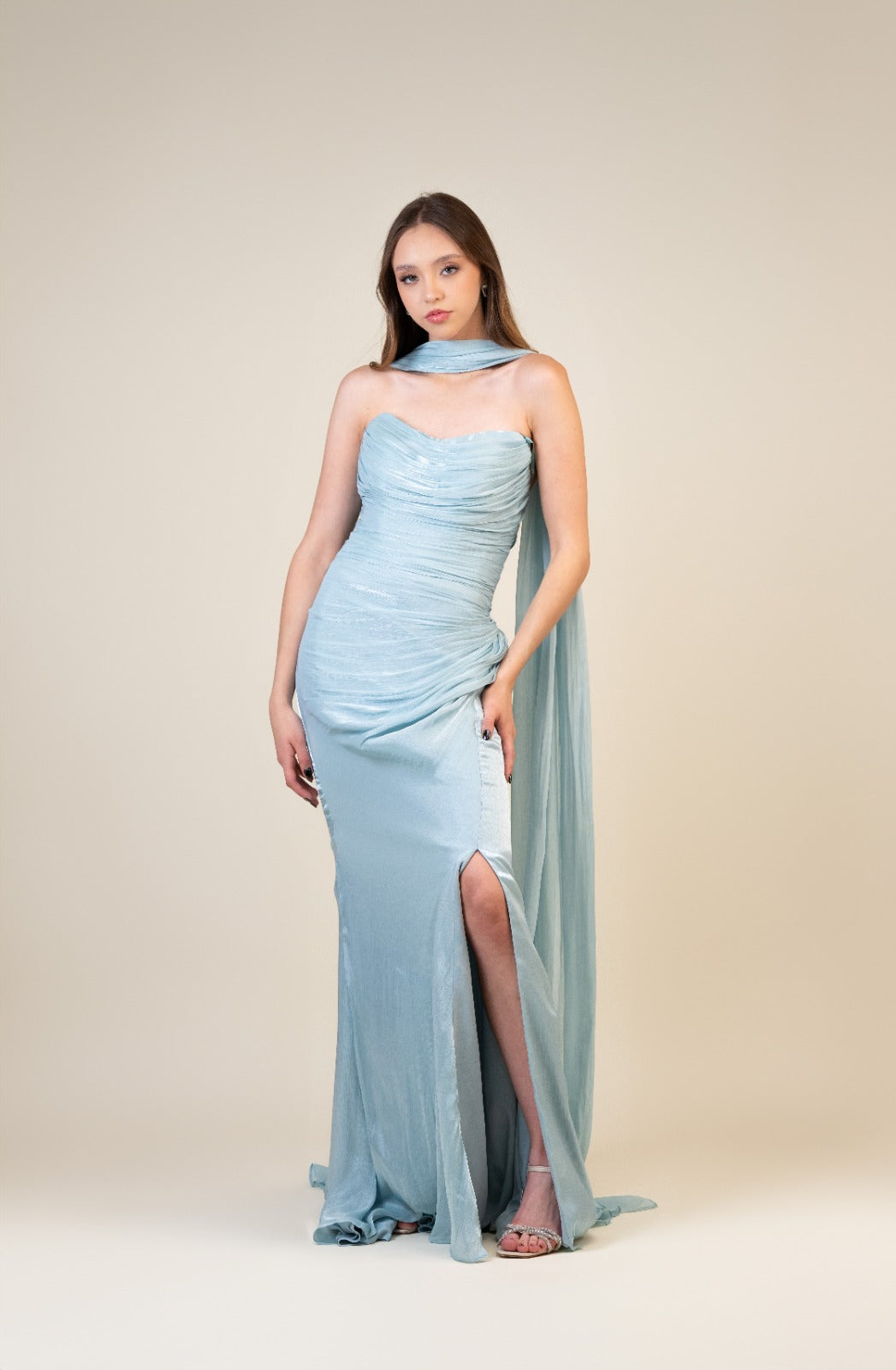 Azul Chicle Corrugado Con Estola