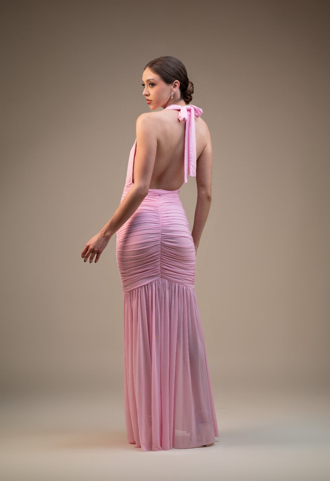Rosa Pastel Corrugado Halter Olan
