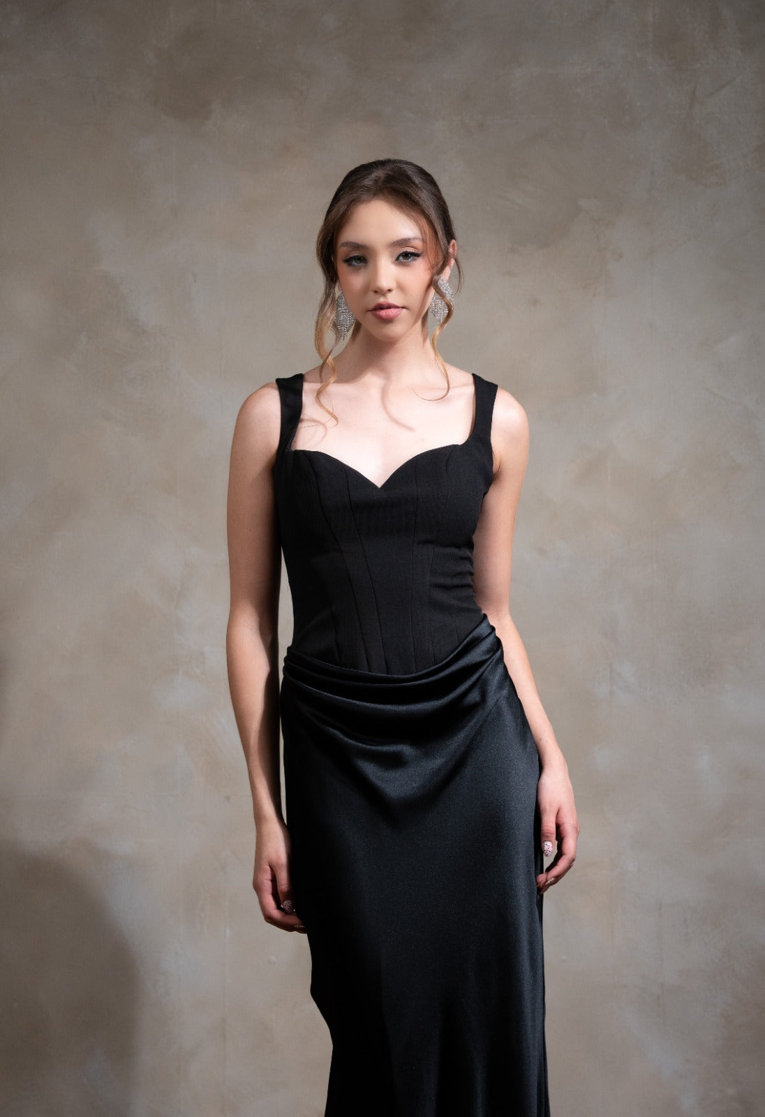 Negro Corset Tirantes Suelto Falda
