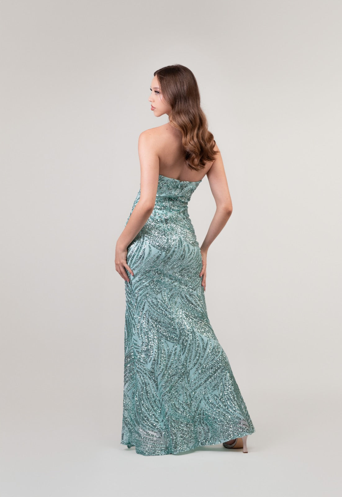 Verde Menta Straple De Lentejuela Corte Sirena