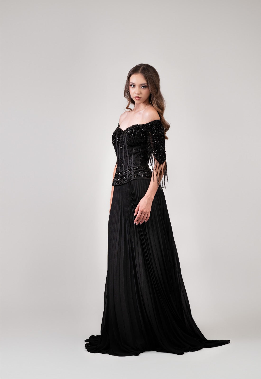 Negro Falda De Tablones Corset Con Barbas En Hombros