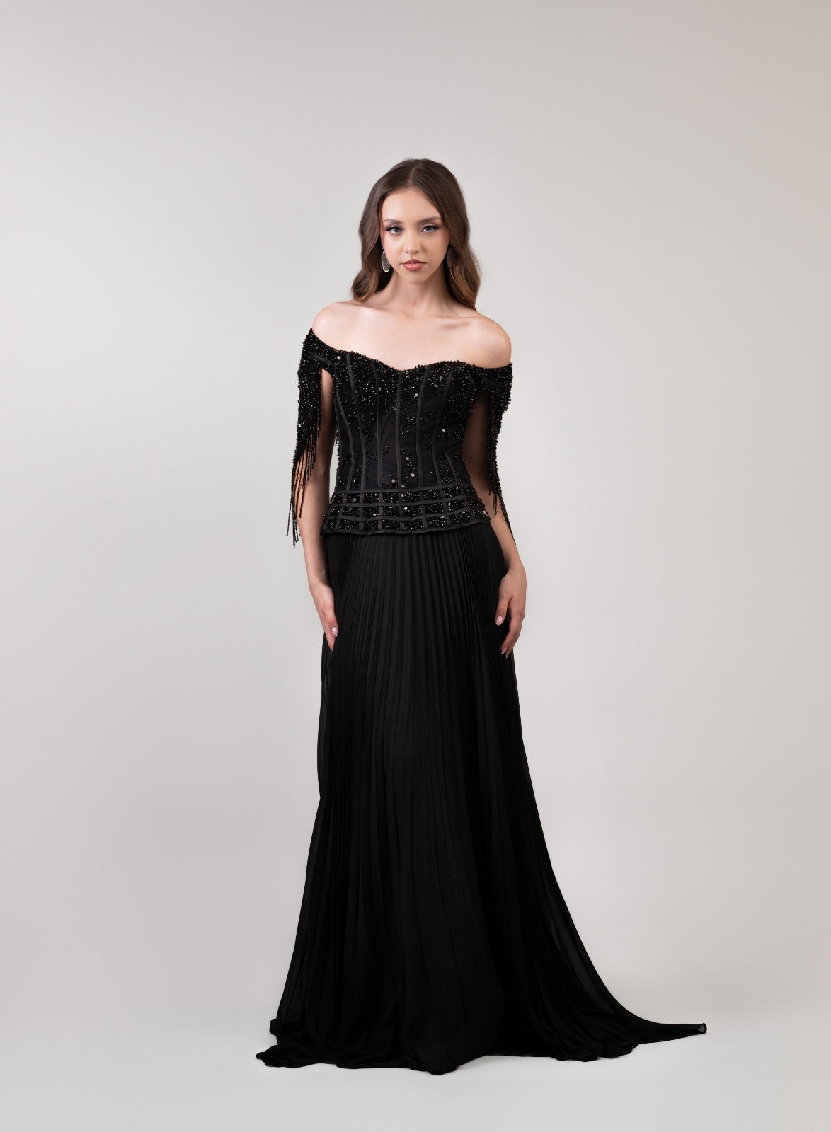 Negro Falda De Tablones Corset Con Barbas En Hombros