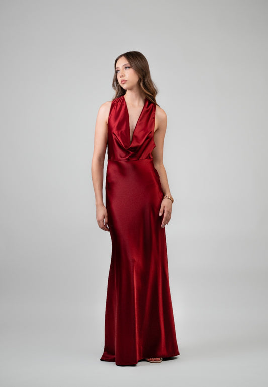 Vino Satin Escote Caido Espalda Descubierta