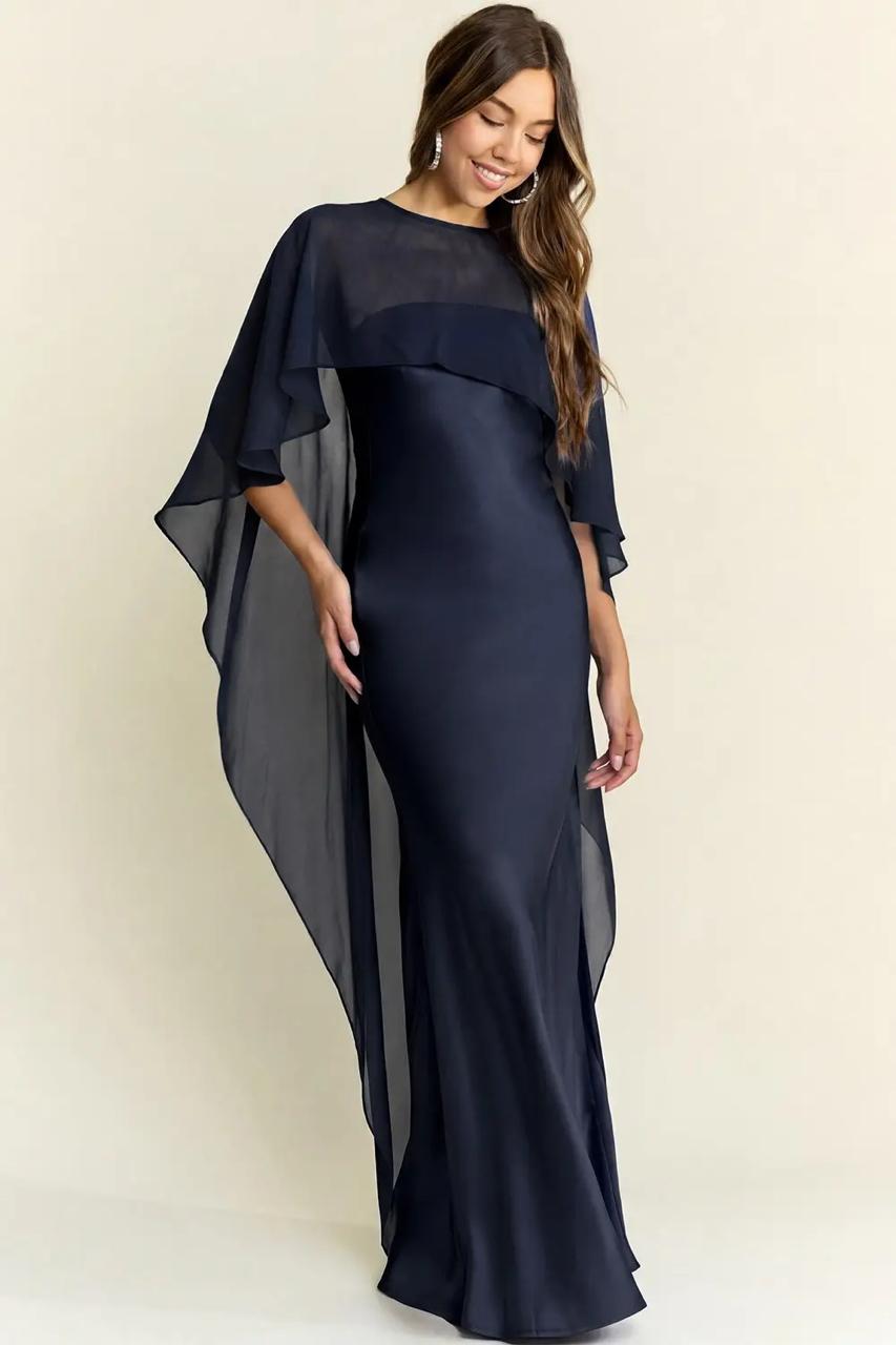Vestido Azul Marino Con Capa
