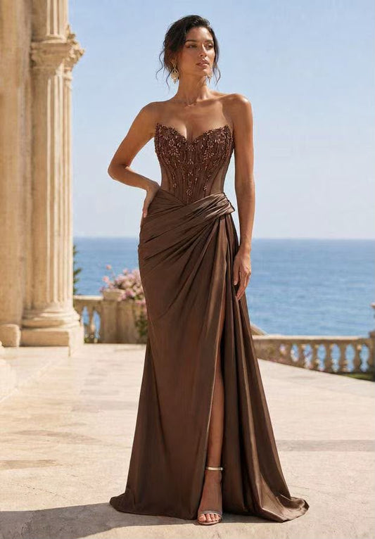 Vestido Cafe Pedreria En Corset