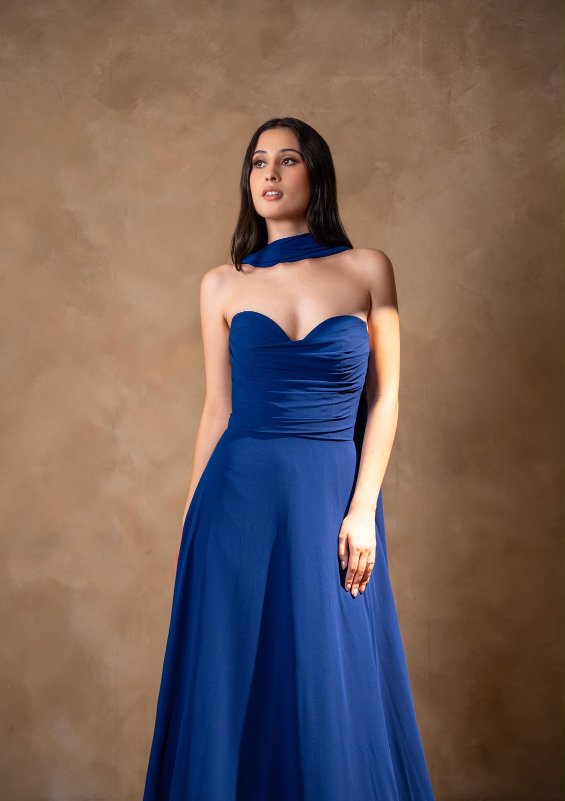 Vestido Azul Rey Corte A Con Estola