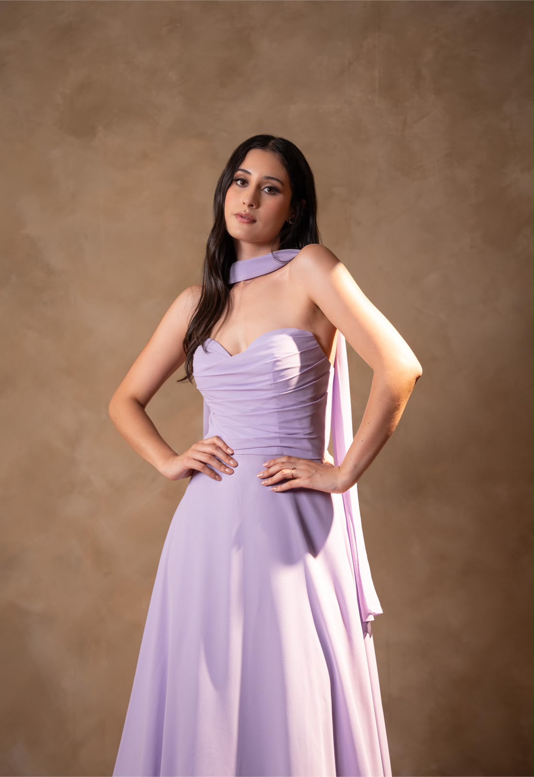 Vestido Lila Corte A Con Estola