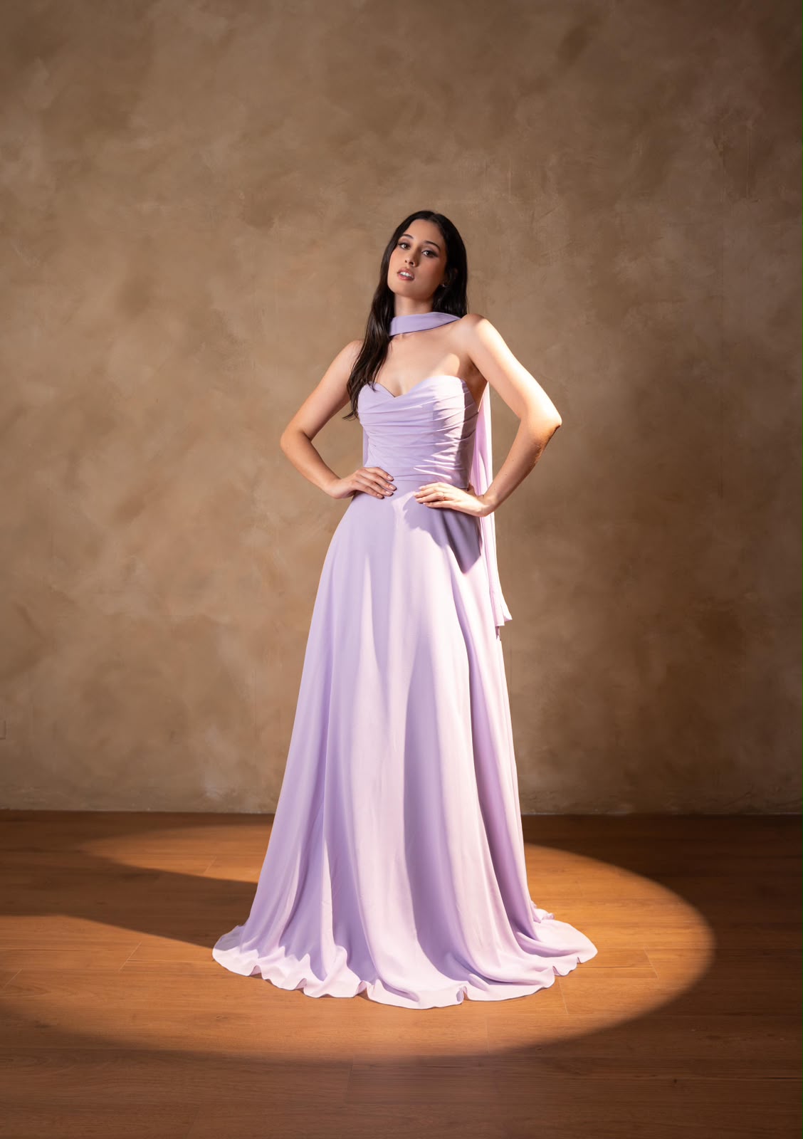 Vestido Lila Corte A Con Estola