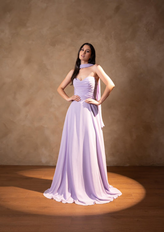Vestido Lila Corte A Con Estola