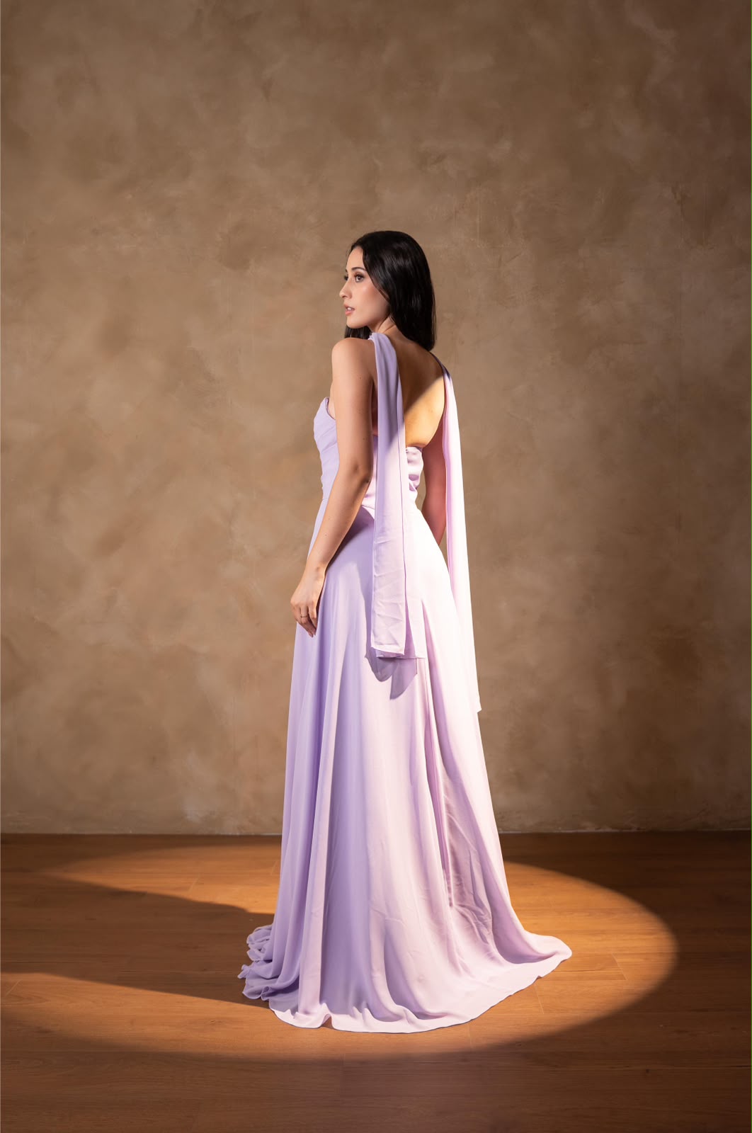 Vestido Lila Corte A Con Estola