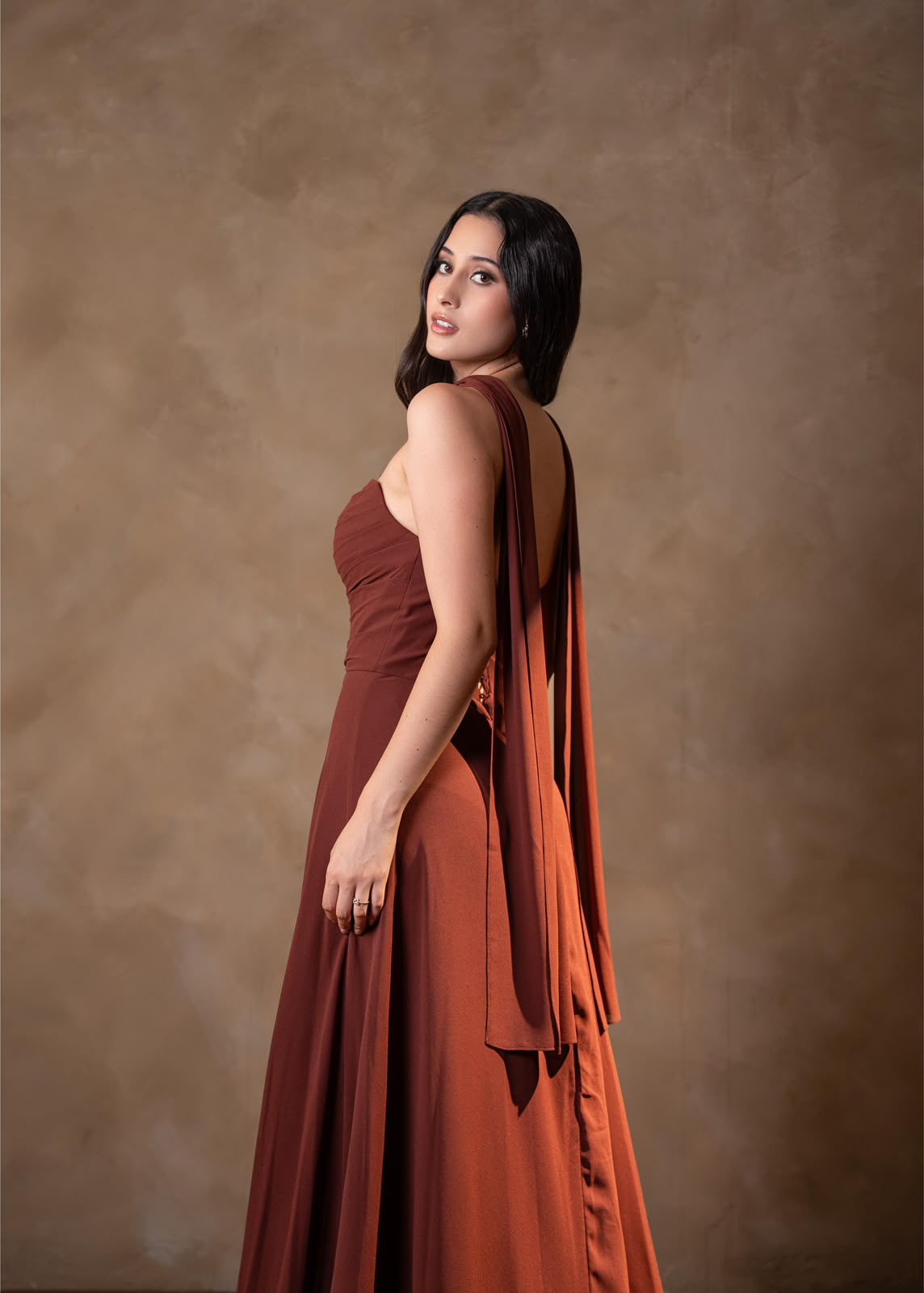 Vestido Terracota Corte A Con Estola