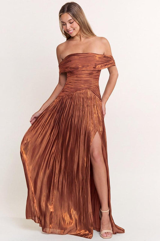 Vestido Terreacota Satin Manga Campecina