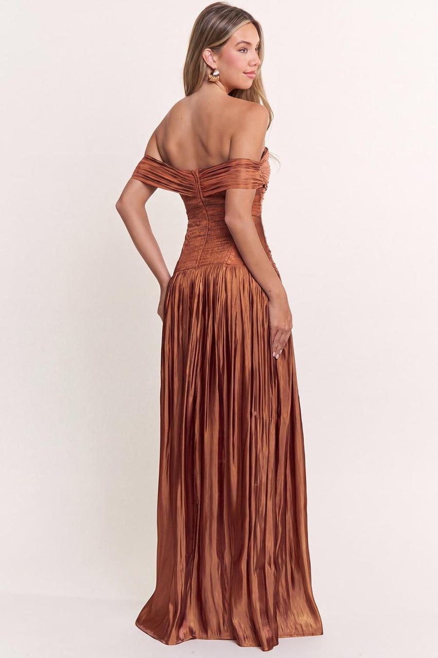 Vestido Terreacota Satin Manga Campecina