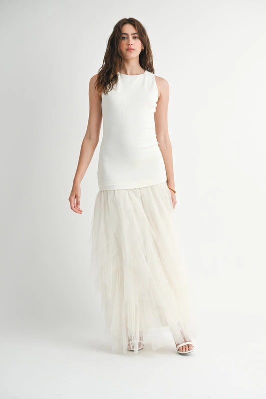 Vestido Blanco Olan Abajo Corte Recto