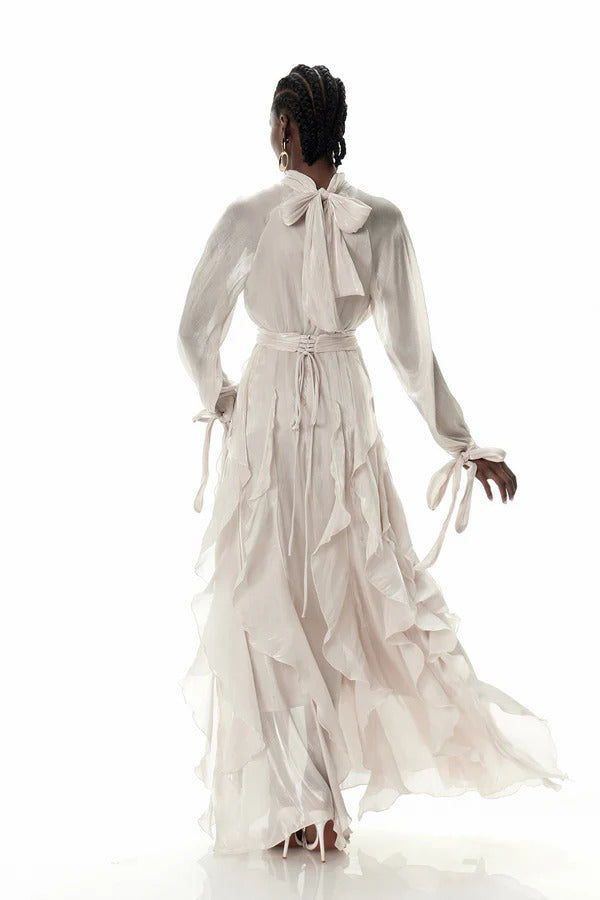 Vestido Blanco Manga Larga Cuello Halter